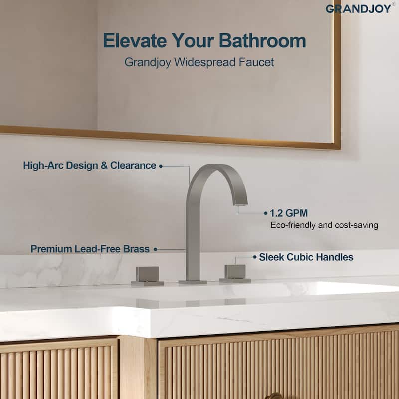 GRANDJOY High Arc Double Handle Bathroom Sink Faucet with Drain