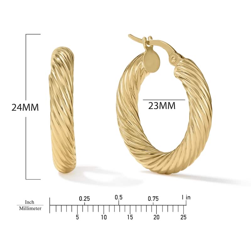 Clover 14K Yellow Gold High-Polish Rope Motif Hoop Earrings