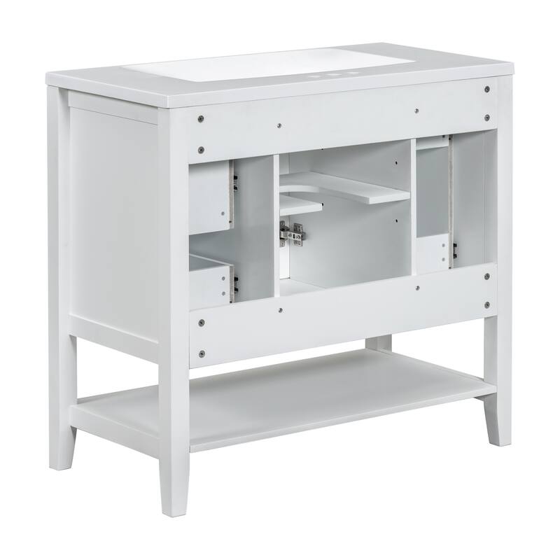 Wooden Bathroom Vanity with Ceramic Sink, Cabinet and 3 Drawers