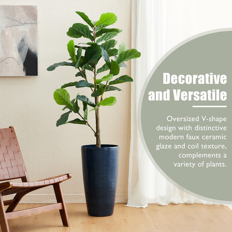 Glitzhome 22.5"H Oversized Set of 2 Turquoise Eco-Friendly Resin Stone Faux Ceramic Textured Tall Planters Porch Flowerpot