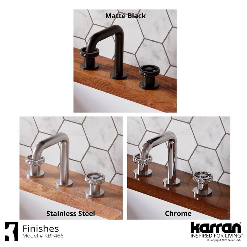 Karran Tryst KBF466 Wheel 2-Handle Three Hole Widespread Bathroom Faucet with Matching Pop-up Drain