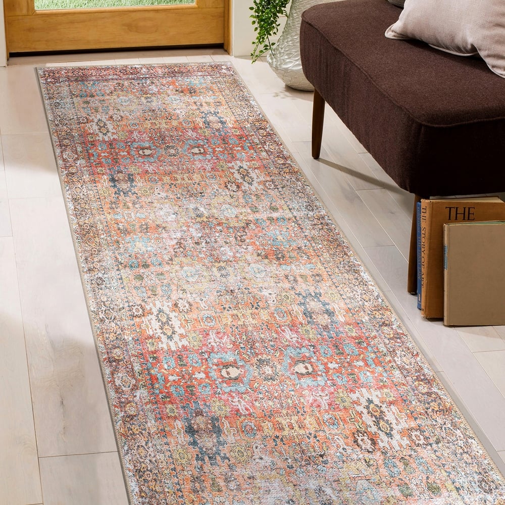 World Rug Gallery Transitional Distressed Washable Non-Slip Area Rug