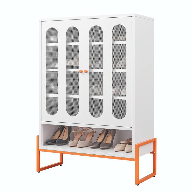 High Shoe Cabinet with Adjustable Partitions & Mesh Doors