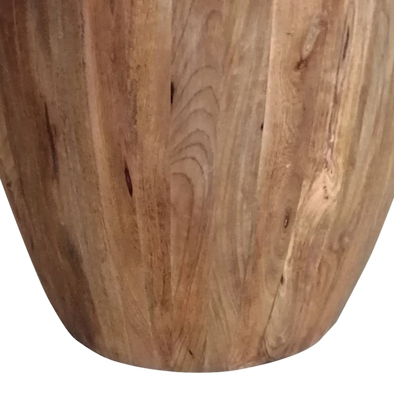 Arthur Handcarved Cylindrical Shape Round Mango Wood Distressed Wooden Side End Table, Brown