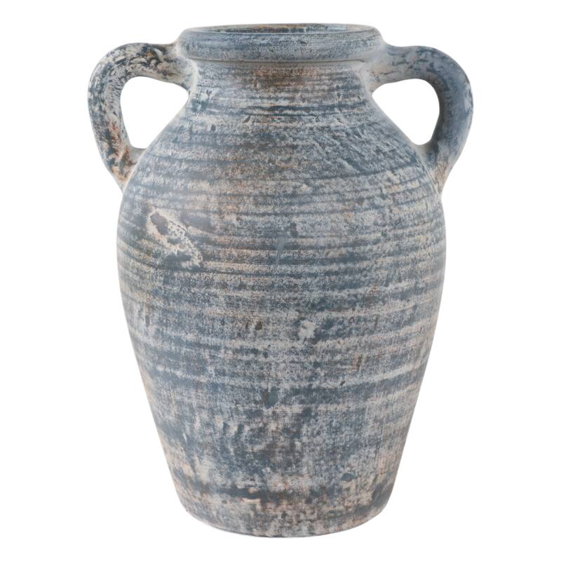 Handcrafted Terracotta Pottery Vase with Amphora Shape and Handles