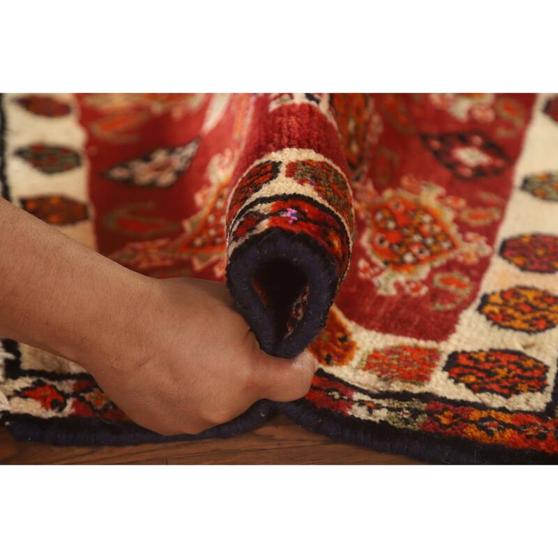 Red Shiraz Persian Vintage Square Rug Handmade Wool Carpet - 2'1" x 1'10"