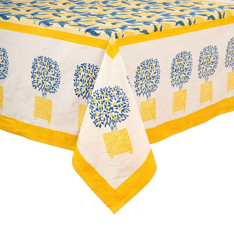Couleur Nature Lemon Tree Tablecloth - Blue/Yellow - 71" x 142"