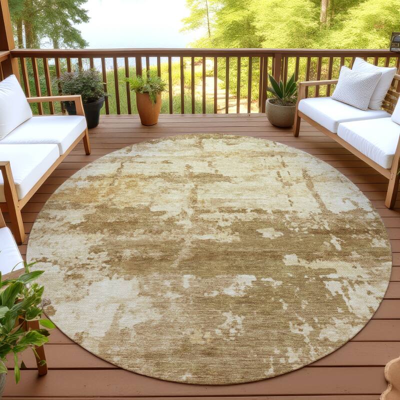 Machine Washable Indoor/ Outdoor Crouppen Modern Chantille Rug - Brown - 8' x 8'