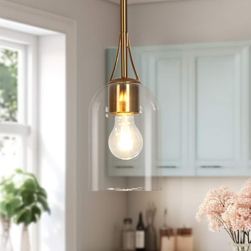 Modern 1-Light Gold Glass Pendant Light Kitchen Island Light - Brass Gold - D5.1"*H11.2"