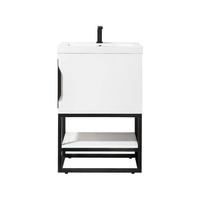 James Martin Vanities Columbia 24" Single Vanity, Glossy White with White Glossy Composite Stone Top