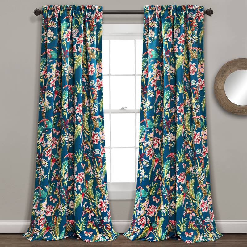 Lush Decor Dolores Room-darkening Floral Curtain Panel Pair - 52" W x 84" L - Navy