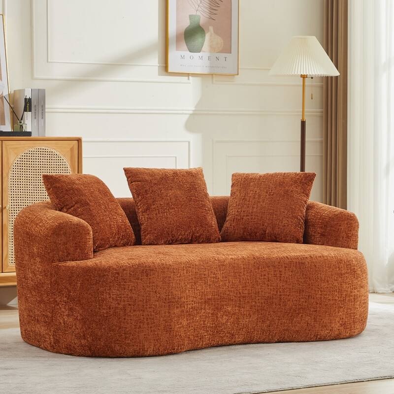 63.2" Modern Small Loveseat Sofa, Chenille Boneless Couch, Deep Seat Sofa with 3 Pillows