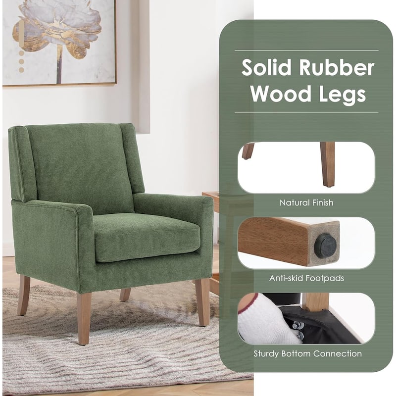 Mid-Century Linen Wing Chair - Tailored Channel Tufting & Walnut Tapered Legs, Compact Accent for Reading Nooks