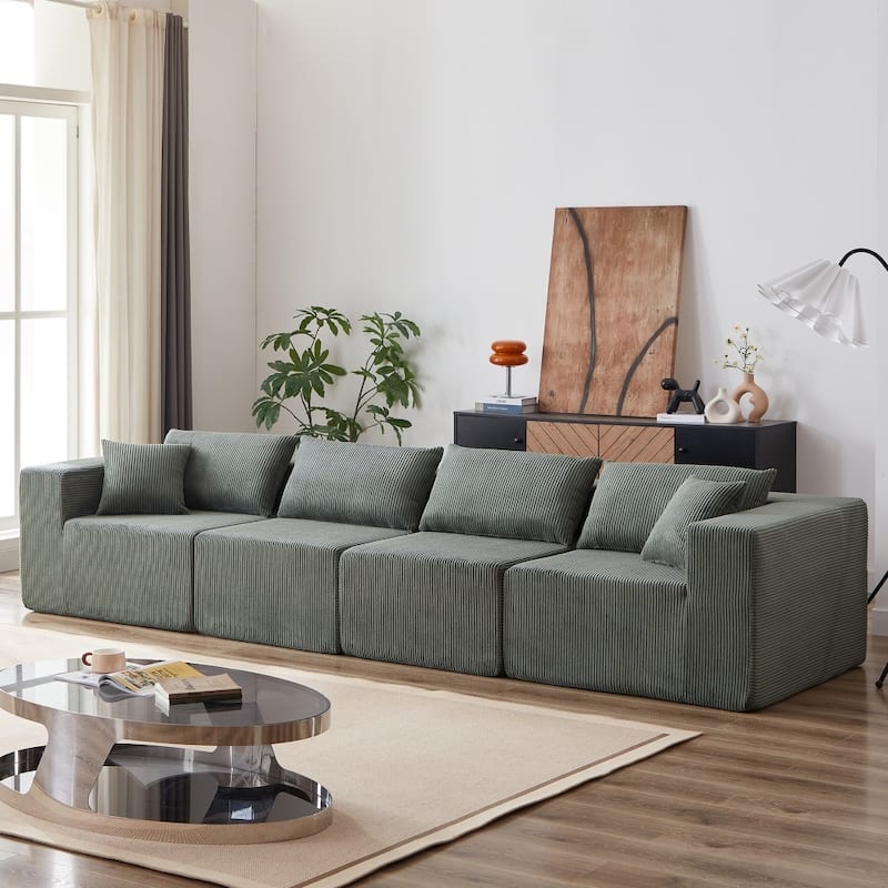 104" Corduroy Upholstered Modular L-shaped Sectional Sofa