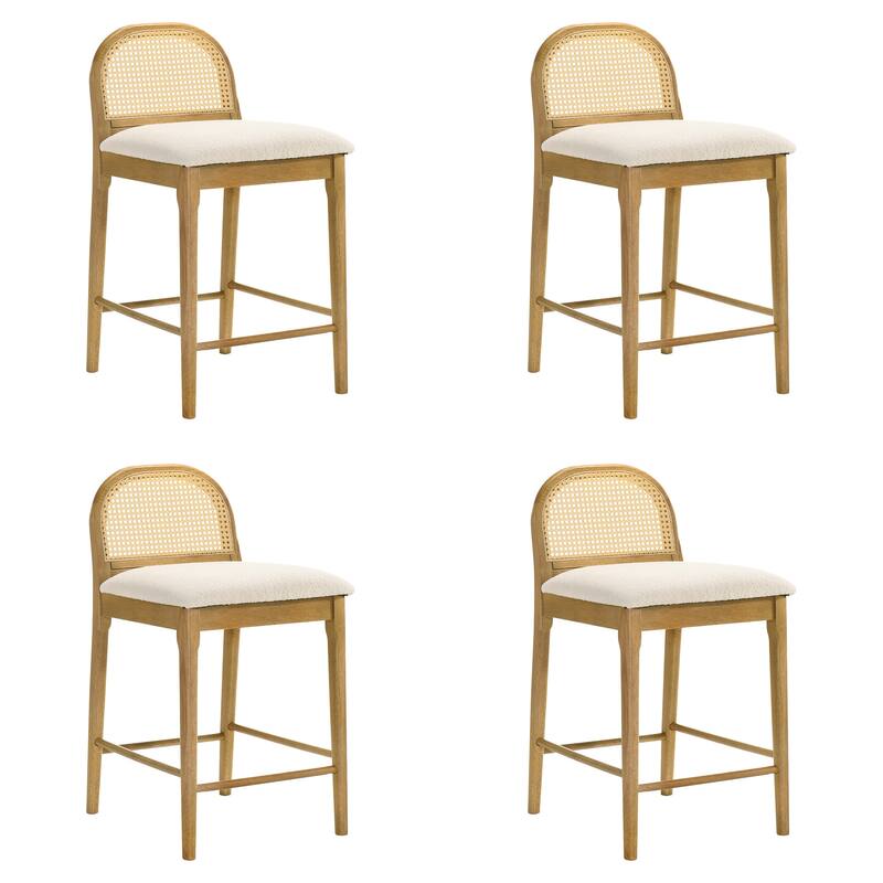 Lucio Modern Farmhouse Wood Counter Height Kitchen Bar Stool with White Boucle Fabric Upholstered Seat - Set of 4 - White/Amber Glow - Counter Height