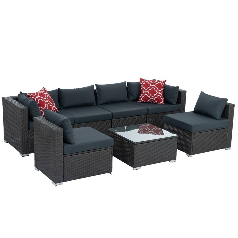 7-piece Outdoor Patio Sectional Set with Glass Table