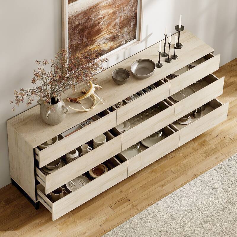 WAMPAT 3 in 1 Dresser with Glass Doors and 7 Drawers, Modern Chest of Drawers with Adjustable Shelf for Bedroom