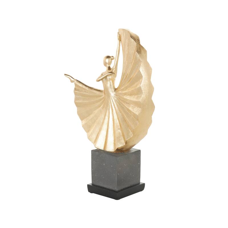 Gold Polystone Ballet Dancer Decorative Sculpture with Elevated Black Base