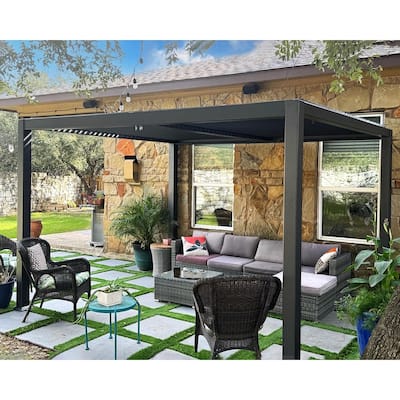 PURPLE LEAF Louvered Pergola Sun Shade Shelter with Adjustable Metal Roof for Patio Hardtop Pergola