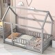 preview thumbnail 28 of 39, Pine Wood Floor Wooden Bed with House Roof Frame, Fence Guardrails for Kids, Boys and Girls
