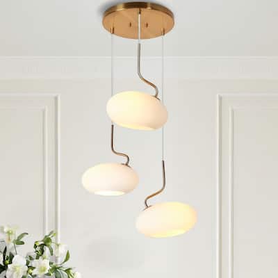 Modern 3-Light Cluster Chandelier Opal Glass Pendant Lights for Kitchen Island - Gold
