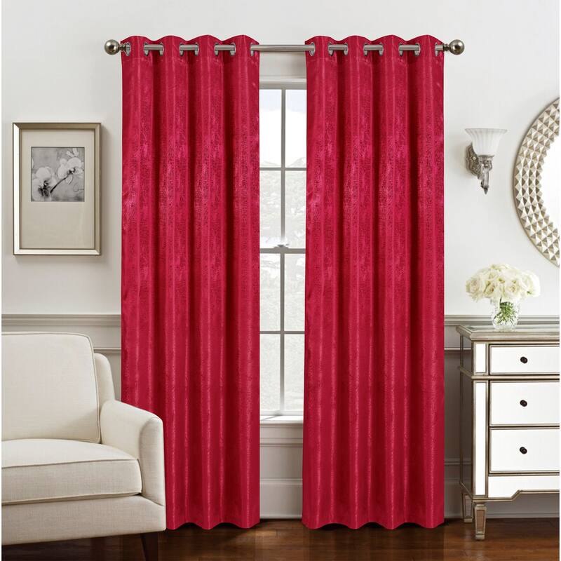 Roxy Two Tone Jacquard Grommet Window Curtain Panel 84 inch - Red