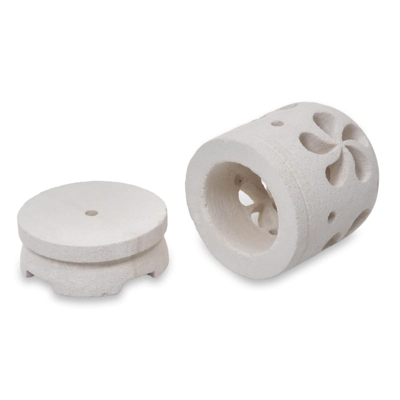 Novica Handmade Jasmine Glow Limestone Tealight Candleholder