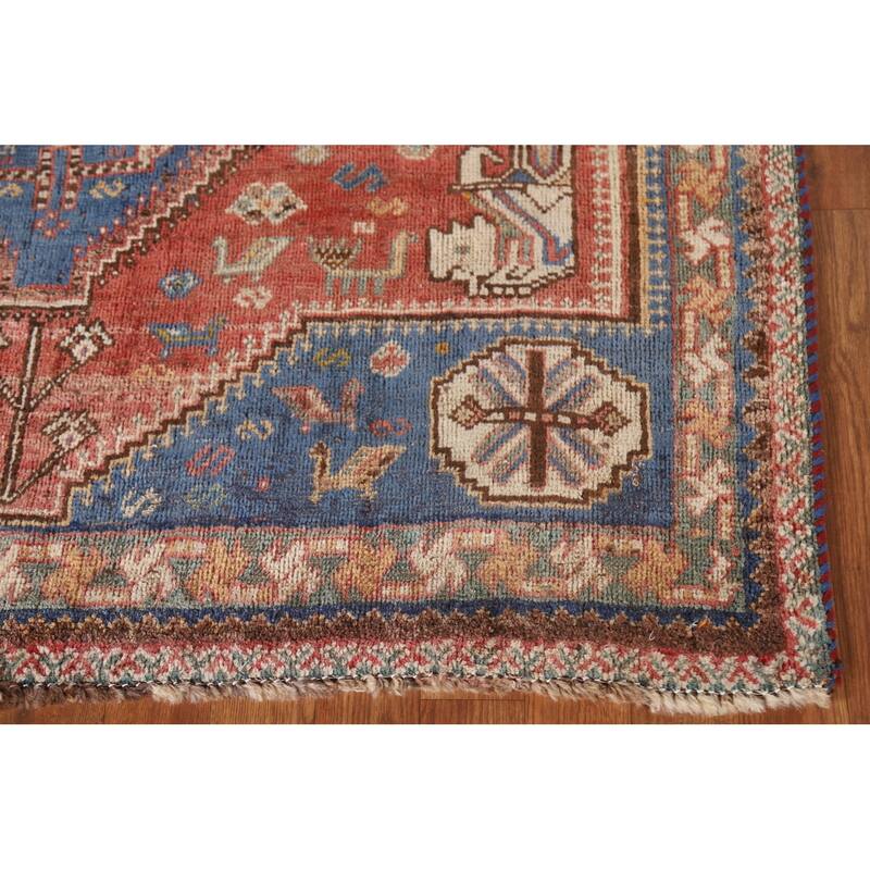 Vegetable Dye Pink Shiraz Persian Antique Rug Hand-knotted Wool Carpet - 4'5"x 6'4"