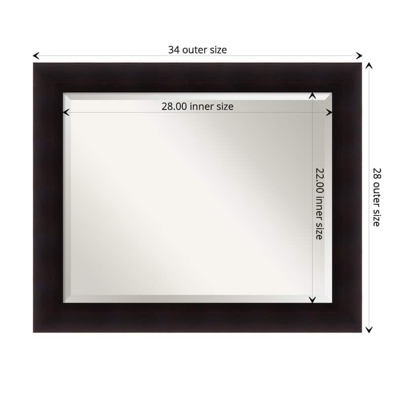 Beveled Wood Bathroom Wall Mirror - Portico Espresso Frame - Outer Size: 34 x 28 in