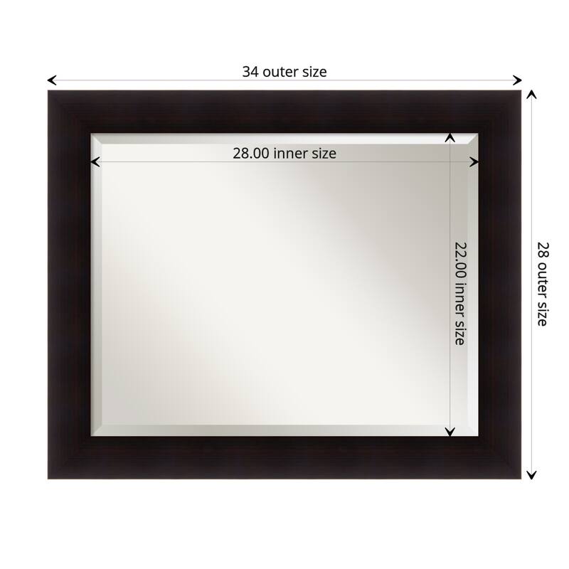Beveled Wood Wall Mirror - Portico Espresso Frame - Outer Size: 34 x 28 in