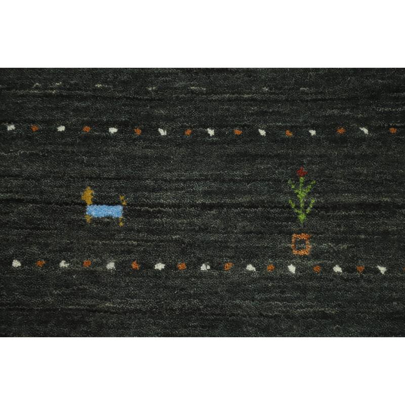 Hand Knotted Oriental 100% Wool Carpet Tribal Animal Pictorial Greys & Charcoal Gabbeh Area Rug - 7' 9'' X 4' 11''