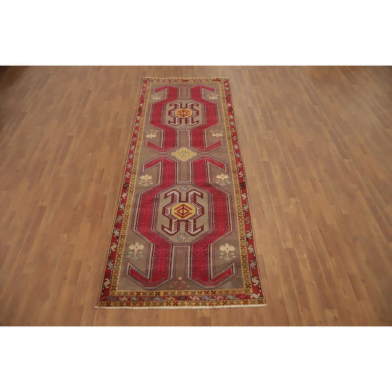 Hand Knotted Oriental 100% Wool Carpet Traditional Tribal Brown Ardebil Runner Rug - 10' 3'' X 3' 9''