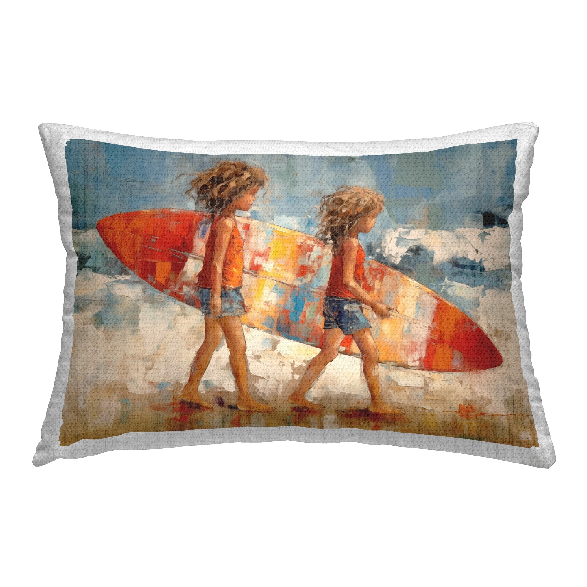 Stupell Kids with Surfboard Printed Outdoor Throw Pillow Design by Petal Prints Design