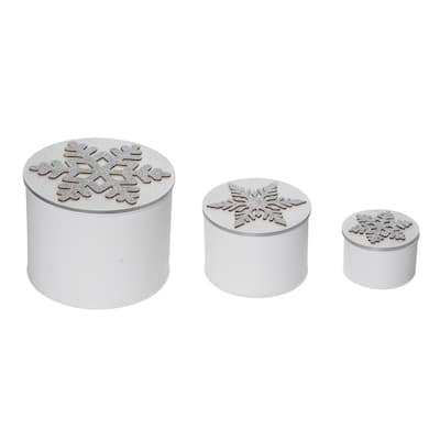 Transpac Metal 8 in. White Christmas Winter Containers Set of 3