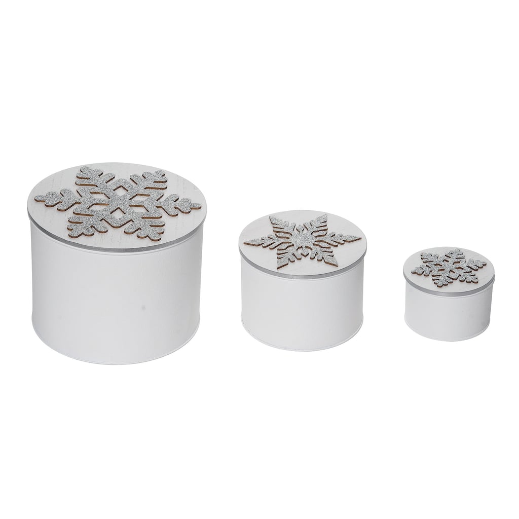 Transpac Metal 8 in. White Christmas Winter Containers Set of 3