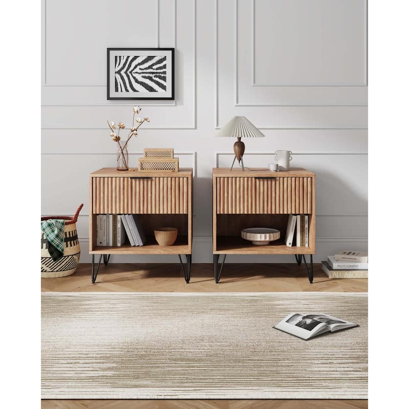 Manhattan Comfort Dumbo 1.0 Mid Century 1 Drawer Nightstand Set of 2 - Golden Brown