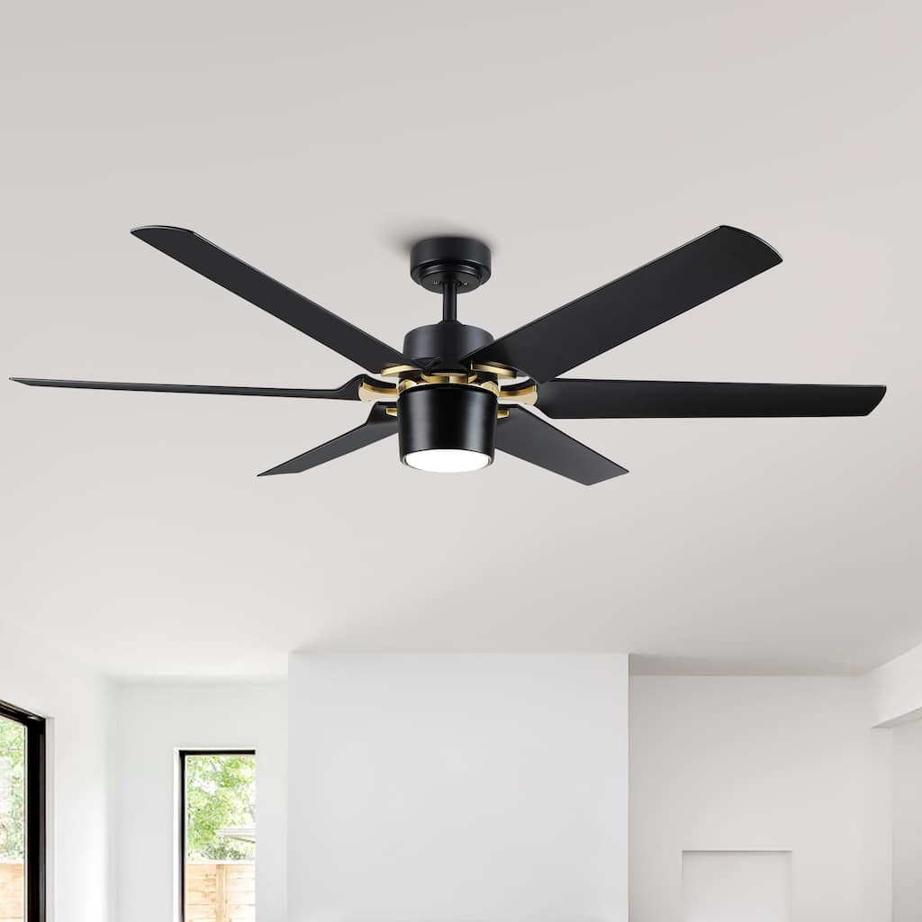 60 In. Modern Indoor Large Black Gold Ceiling Fan With LED Light and Remote Control - 60 INCHES