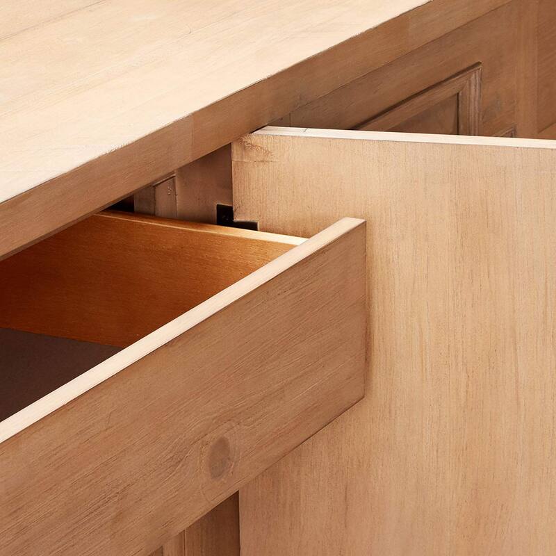 Raised Paneled Wooden Server with Two Double Door Cabinets, Brown