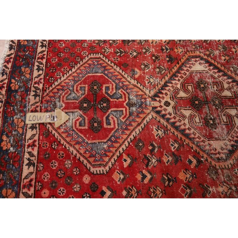 Distressed Bakhtiari Persian Vintage Rug Handmade Red Wool Carpet - 4'10"x 9'10"