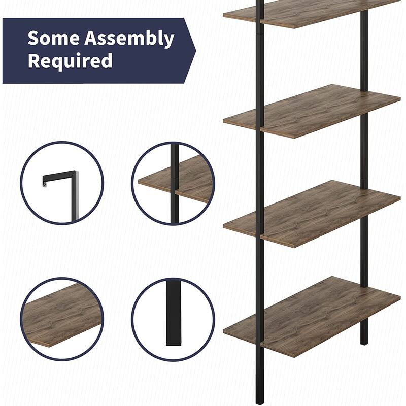 Mixoy Ladder Shelf,Standing Tall Wall Shelves with 5 Tier Metal Frame Clapboard,Open Bookshelf - 23.6"D x 11.8"W x 70.8"H