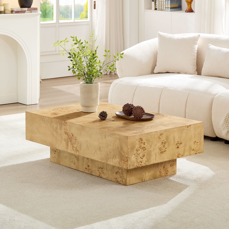 43.31" Mid-Century Modern Rectangle Burl Wood Veneer Coffee Table - Natural