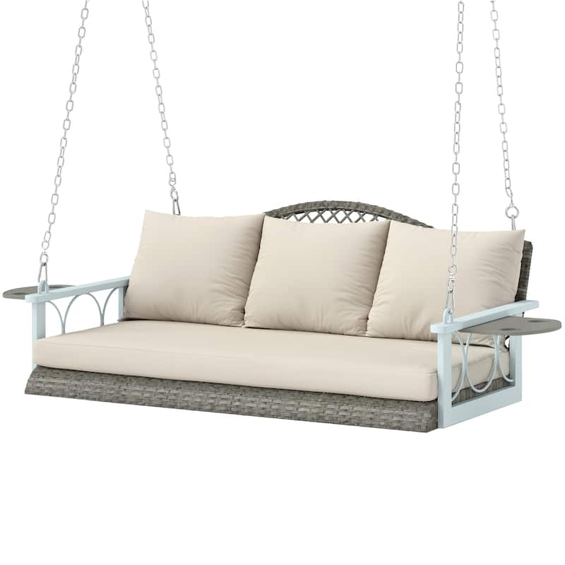 GDFStudio - Theodore Three-Person Hanging Porch Swing with Woven Frame and Comfort-Focused Design - Swing Bench