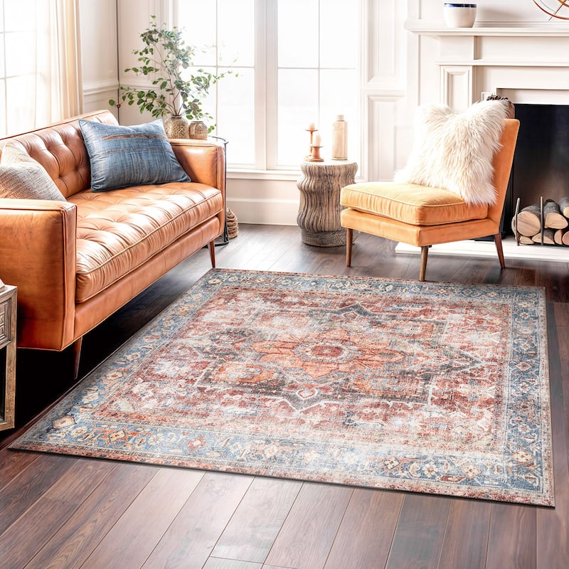 Traditional Distressed Machine Washable Area Rug