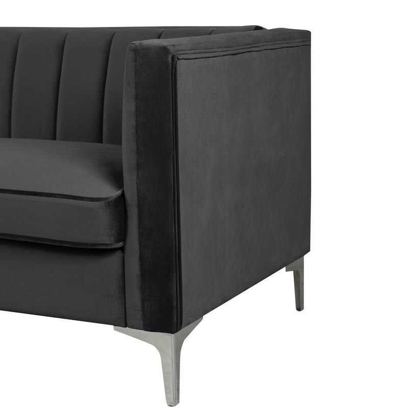 Morden Fort Modern 2 Pieces of Chair and Loveseat Set with Dutch Velvet Grey, Iron Legs