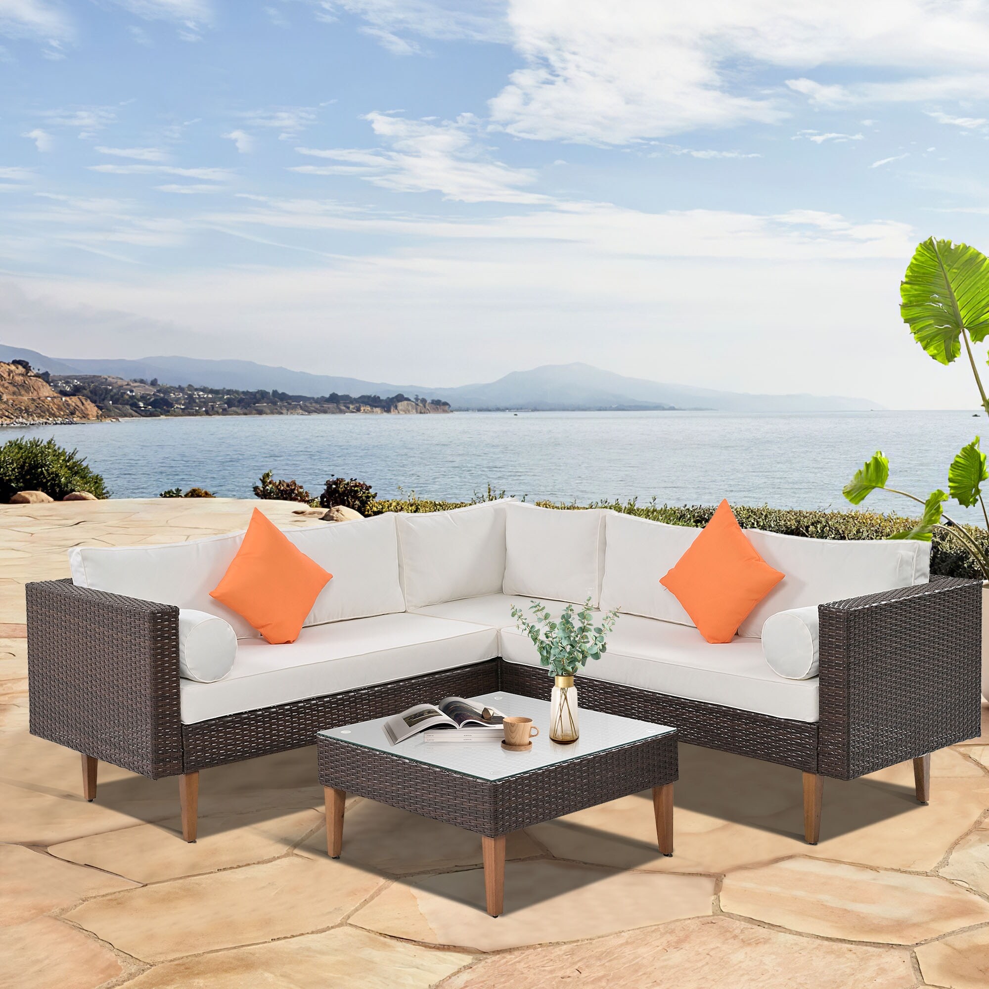Outdoor rattan l shaped sofa deals
