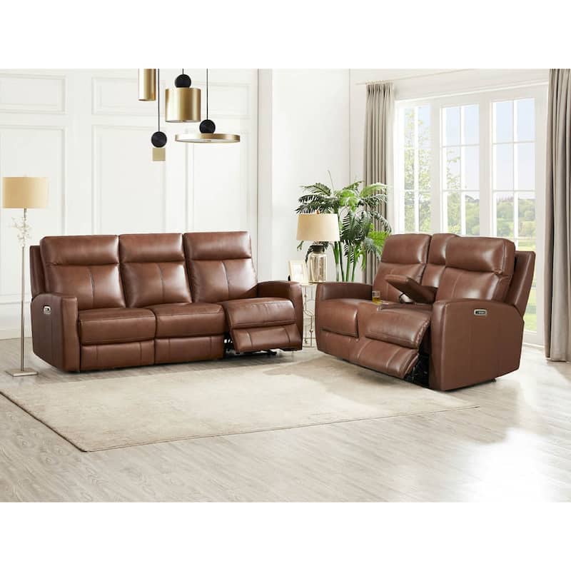 Hydeline Vienna Zero Gravity Power Recline and Headrest Top Grain Leather Sofa and Loveseat - Sofa, Loveseat - Pecan