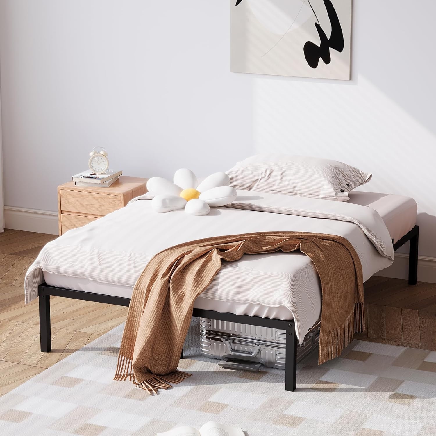 Bed Frame Black Metal Platform with Storage Space,No Box Spring Needed