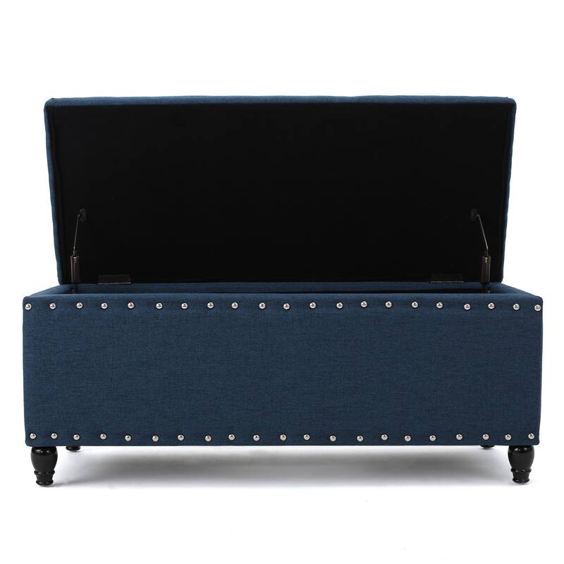 Navy Blue Polyester Storage Ottoman