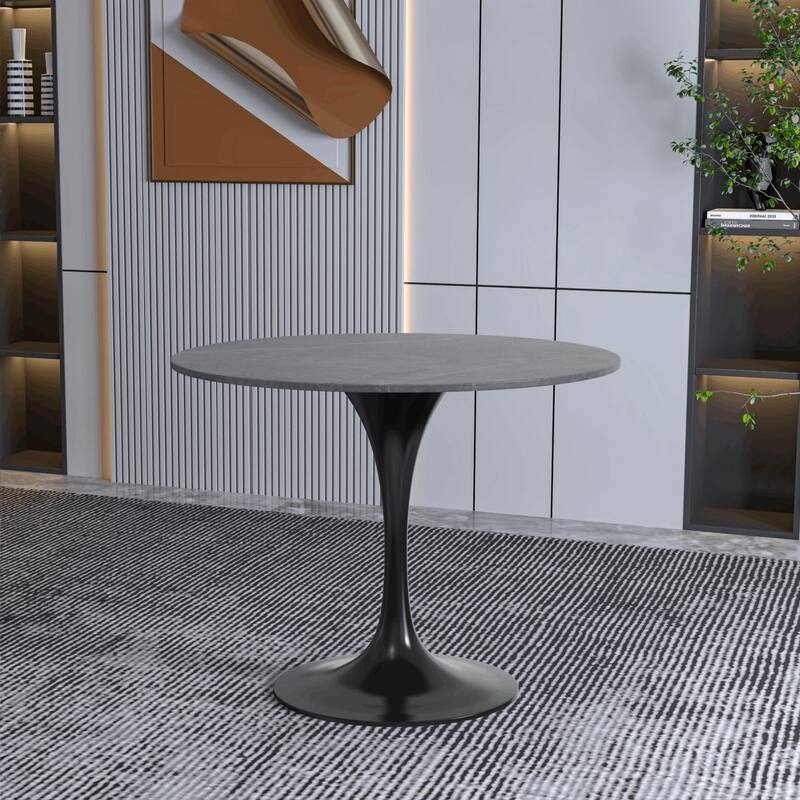 Verve Dining Table with a 36" Round Stone Tabletop in Black Steel - 35.43