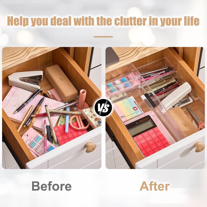 Clear Drawer Organizer Set for Kitchen Storage - 6 Piece Set